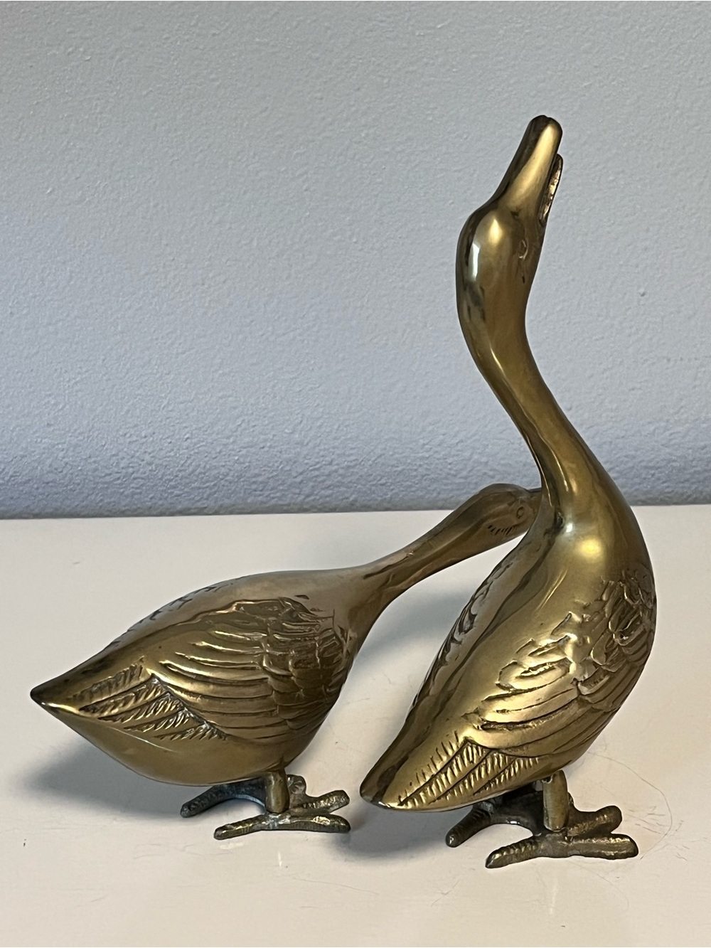 Vintage Brass Goose Figurines Set of 2 Mid Century Hollywood Regency Decor 9” - Picture 6 of 16
